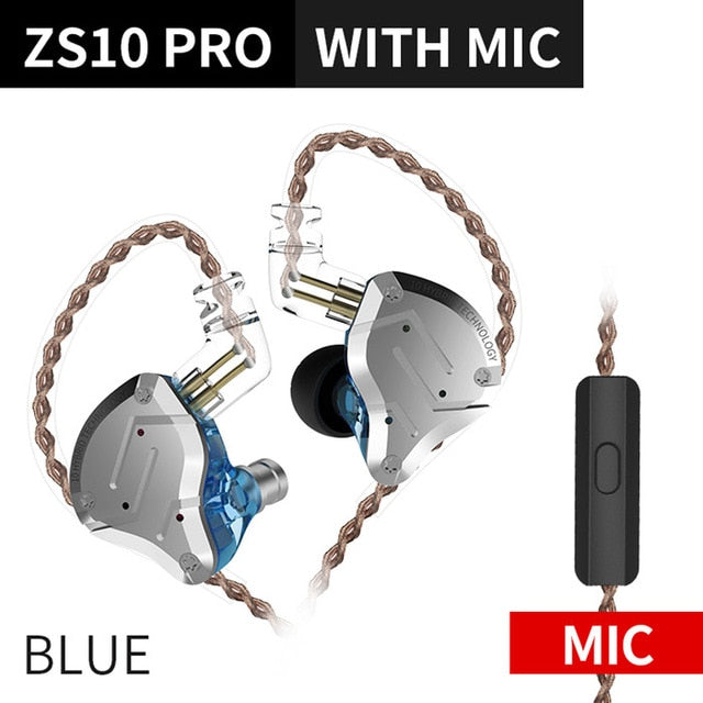 Fone de Ouvido Profissional Kz Zs10 Pro Monitor Retorno de Palco 5 Drivers Hifi com Cabo Destacável